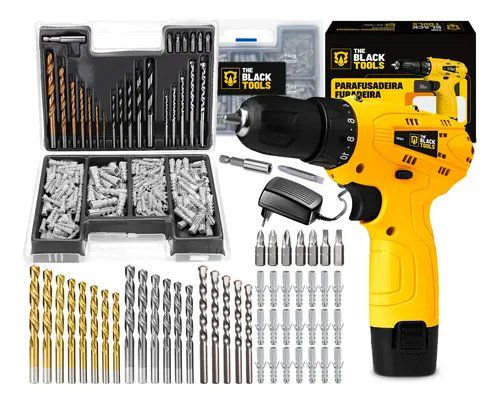 Furadeira Parafusadeira a Bateria 12V The Black Tools com 300 Peças