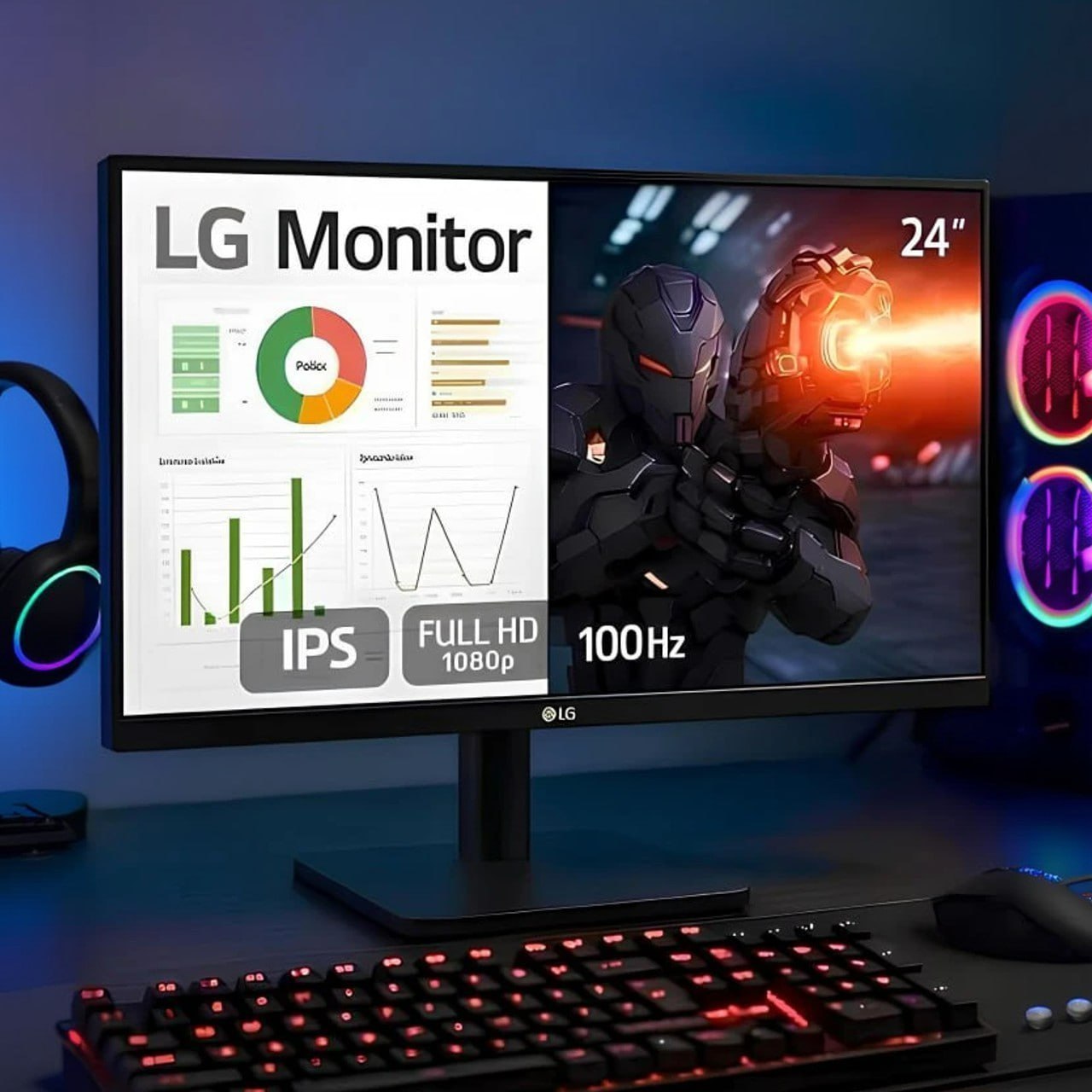 Monitor Gamer LG 24MS500-B 24ms IPS FullHD 100Hz Ajuste de Inclinação Negro