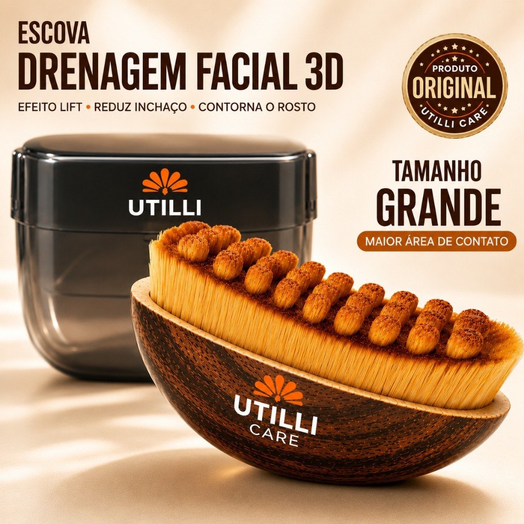Escova Drenagem Facial 3D Reduz Inchaço do Rosto Efeito Lift Marrom