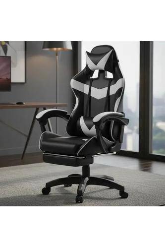 Cadeira de Escritório Gamer Nitro Ergonômica Estofado Couro Sintético Reclinável Altura Ajustável Apoio para Pés Branco Luvinco