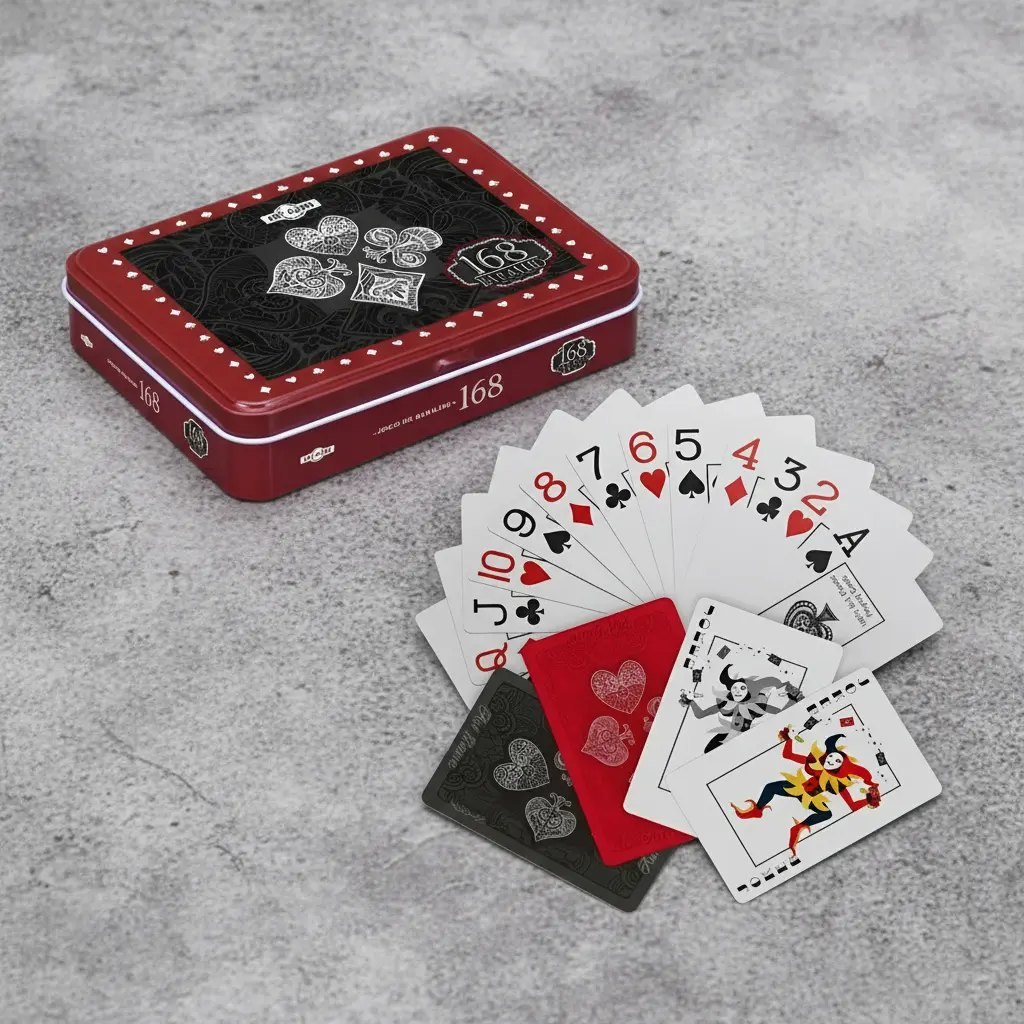 Kit 2 Jogos de Baralhos Luxo Plástico com Estojo de Lata
