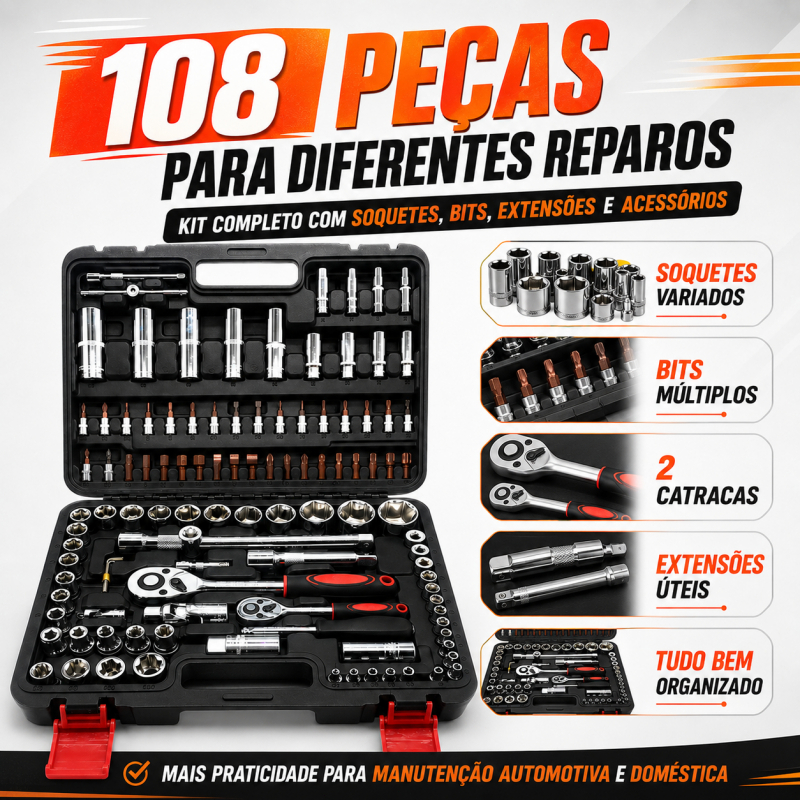 Jogo de Ferramentas 108 Peças com Maleta