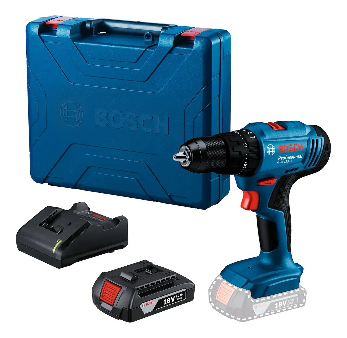 Furadeira e Parafusadeira de Impacto 1/2 GSB 183 LI com Carregador, Bateria e Maleta Bosch
