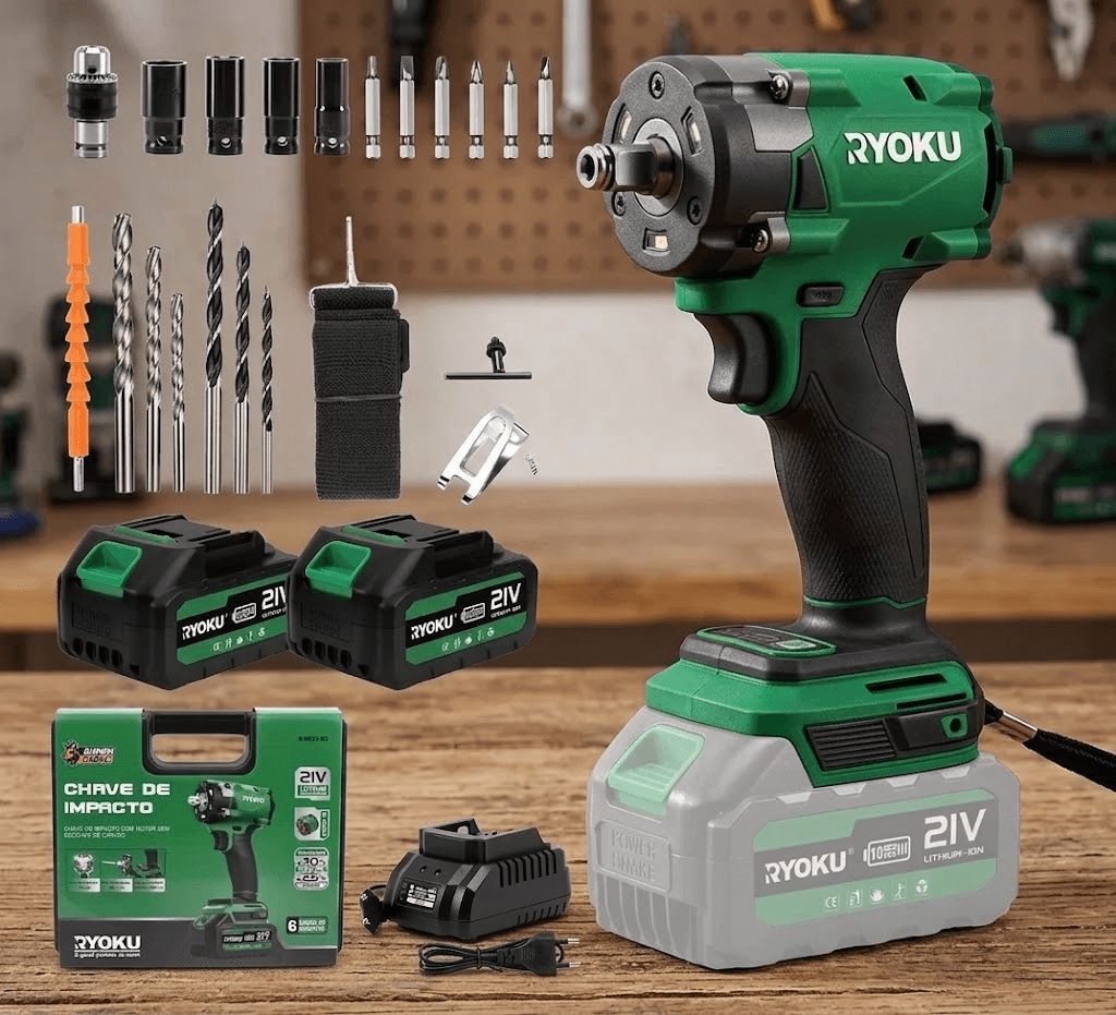 Chave de Impacto Brushless 21V 2 Baterias 600Nm 1/2 Ryoku