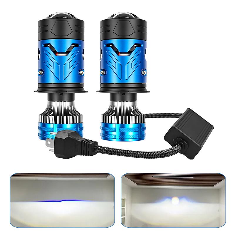 Lente LED para Farol de Carro H4 12V Mini Lente Super Brilhante Feixe Alto/Baixo Luz Branca 6000K