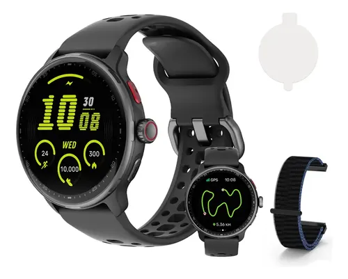Relógio Inteligente GPS Smartwatch AMOLED 3ATM Sport Caixa Preto