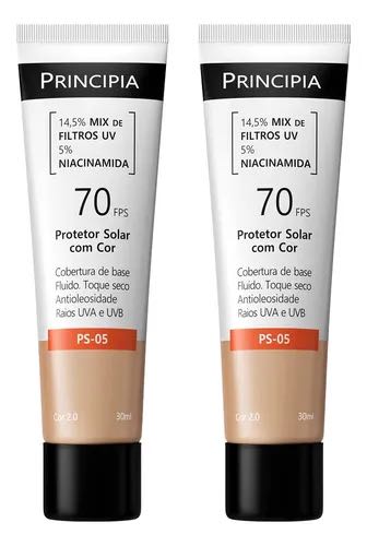 Kit 2 unidades Protetor Solar Facial FPS70 com Cor 30ml - Principia
