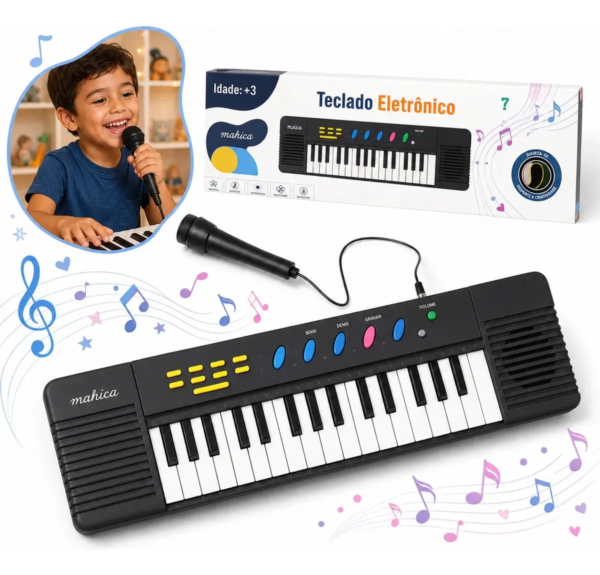 Teclado Infantil 32 Teclas com Microfone Kizumba