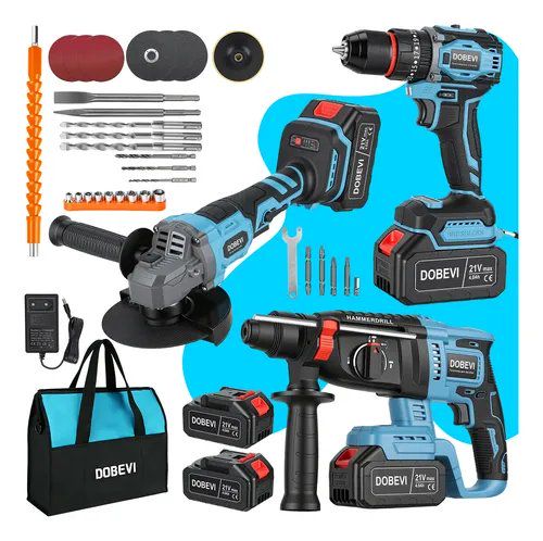 Kit 3 em 1 Ferramentas Elétrica Furadeira Impacto 2 Baterias