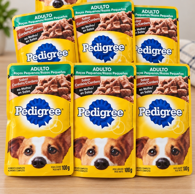 Pack Ração Úmida Pedigree Sachê Cordeiro Ao Molho Para Cães Adultos De Raças Pequenas 100 G - 18 Unidades