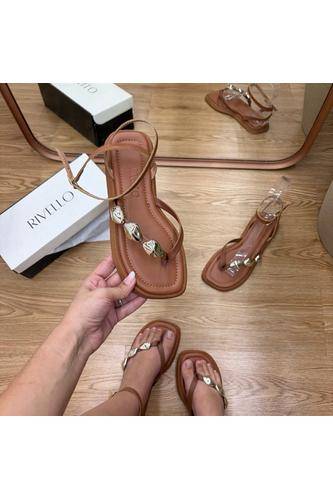 Sandália Feminina Rivello Rasteira Flatform com Pedrarias