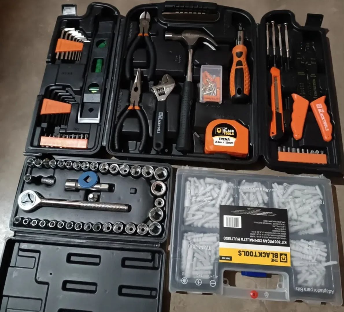 Kit Jogo de Ferramentas 129 peças + 40 soquetes + 300 brocas e buchas - The Black Tools