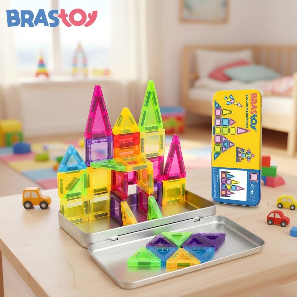 BRASTOY Kit de Blocos Magnéticos Transparentes Coloridos 38 Peças
