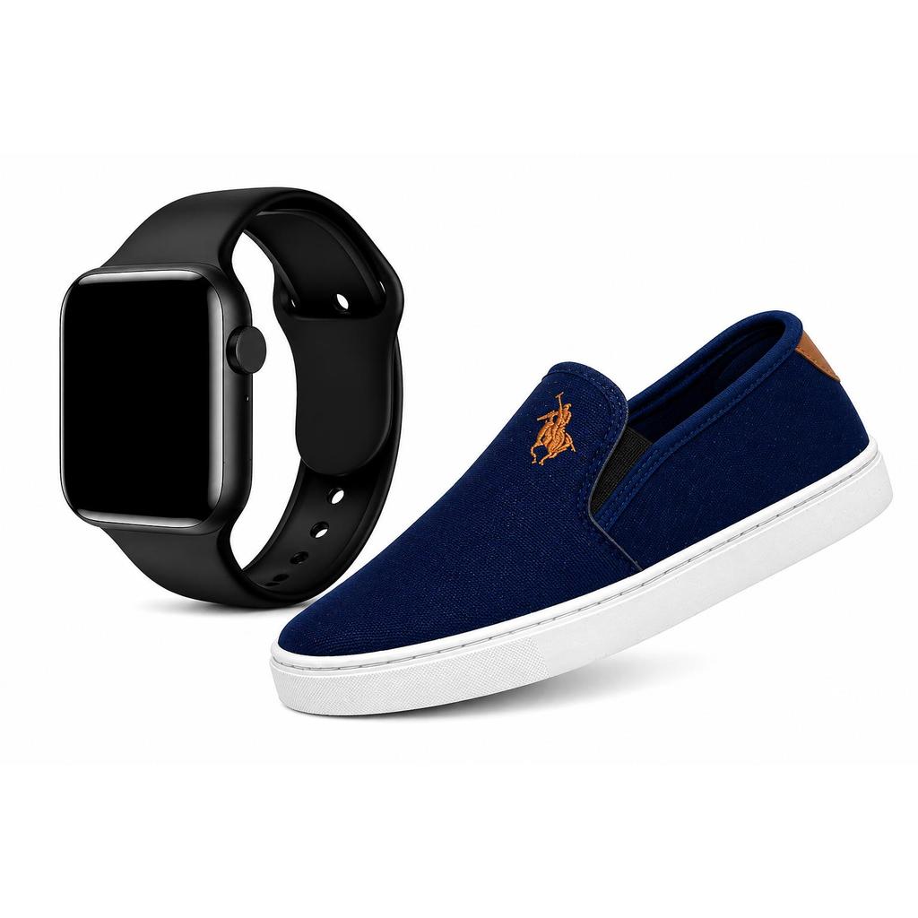 Sapatênis Polo Slip On Casual Confortável + Smartwatch