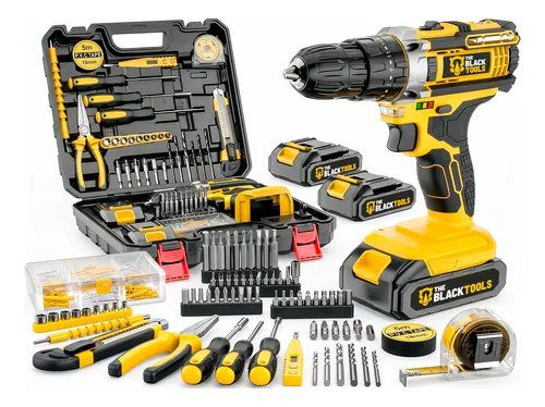 Furadeira Impacto 2 Bateria 21V + Kit Combo 136 Peças Amarelo