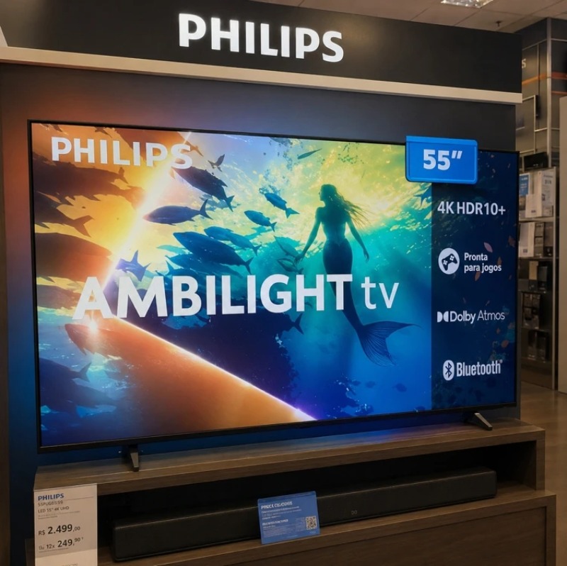 Smart TV Philips Ambilight 55" 4K Titan OS 55PUG8100/78