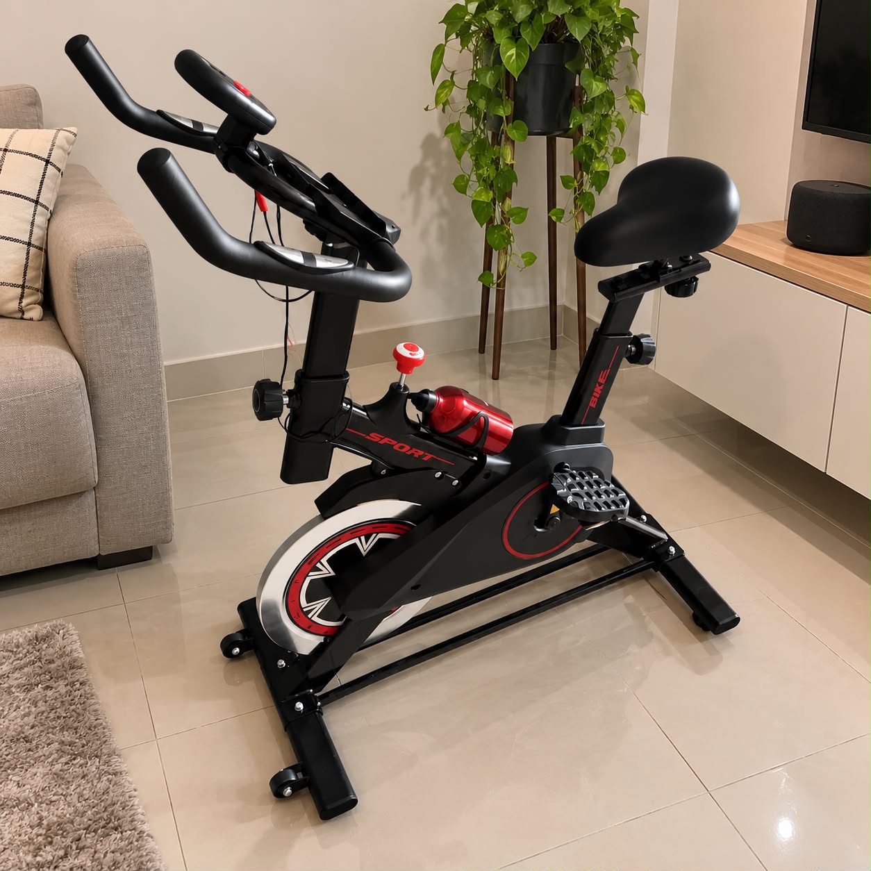 Bicicleta Ergométrica Spinning 6kg Preto e Vermelho Sevenfit