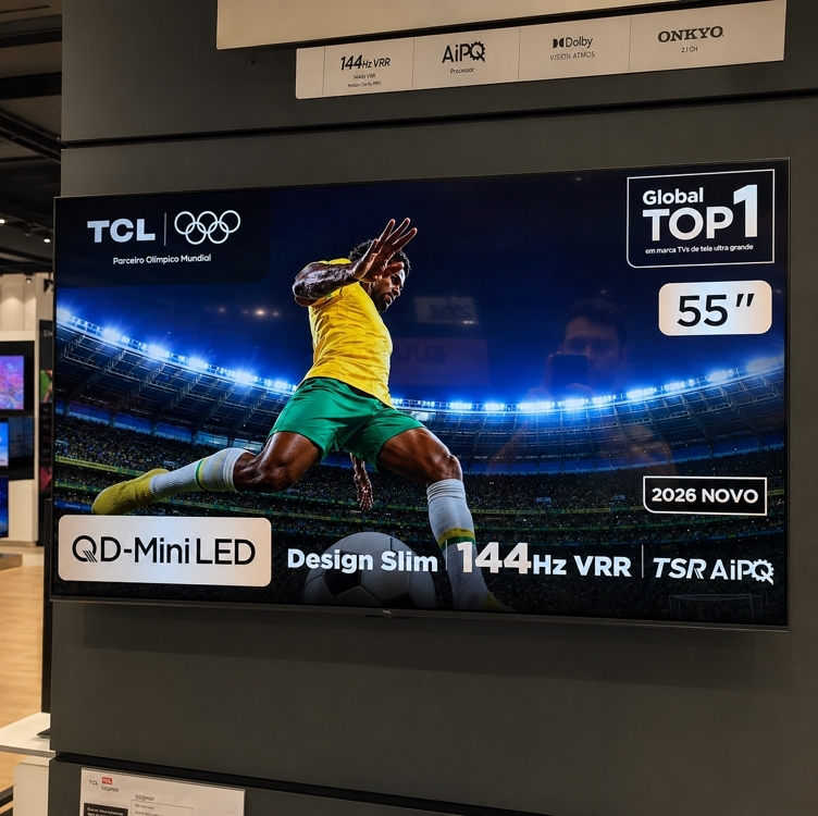 Smart TV TCL 55 Polegadas QLED Mini LED 4K A400M WiFi Bluetooth Google TV HDR10+ 144 Hz VRR 55A400M