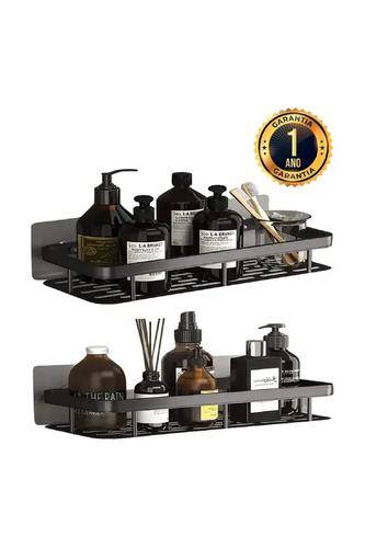 Kit 2 Suportes Porta Shampoo e Sabonete Adesivo Preto Homeroarte