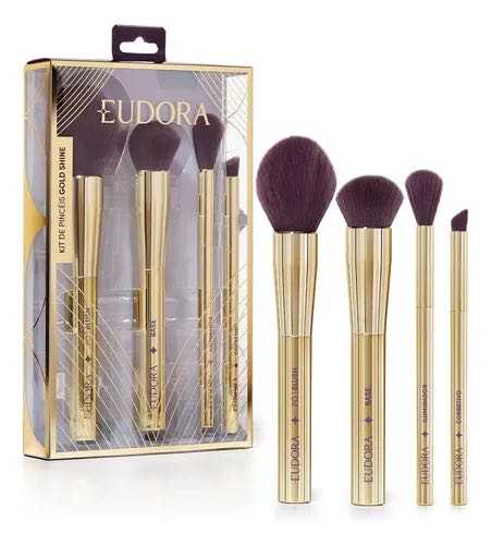 Kit com 4 Pincéis para Maquiagem Gold Shine Eudora