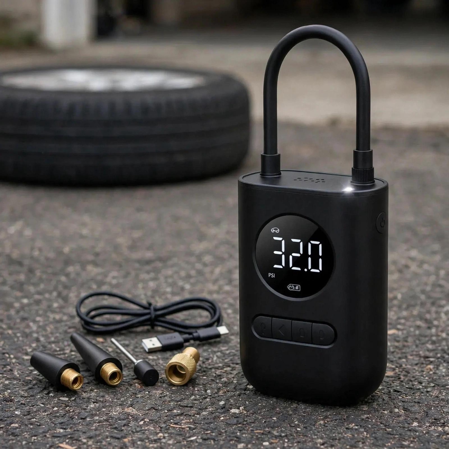 Compressor de Ar Portátil Digital USB-C para Carro Moto Bike
