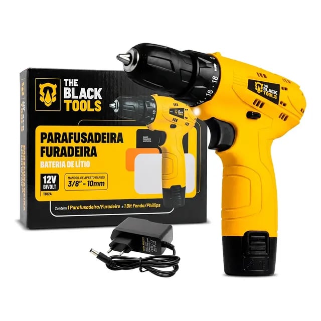 Parafusadeira Furadeira The Black Tools TB12A 3/8 a Bateria Amarela